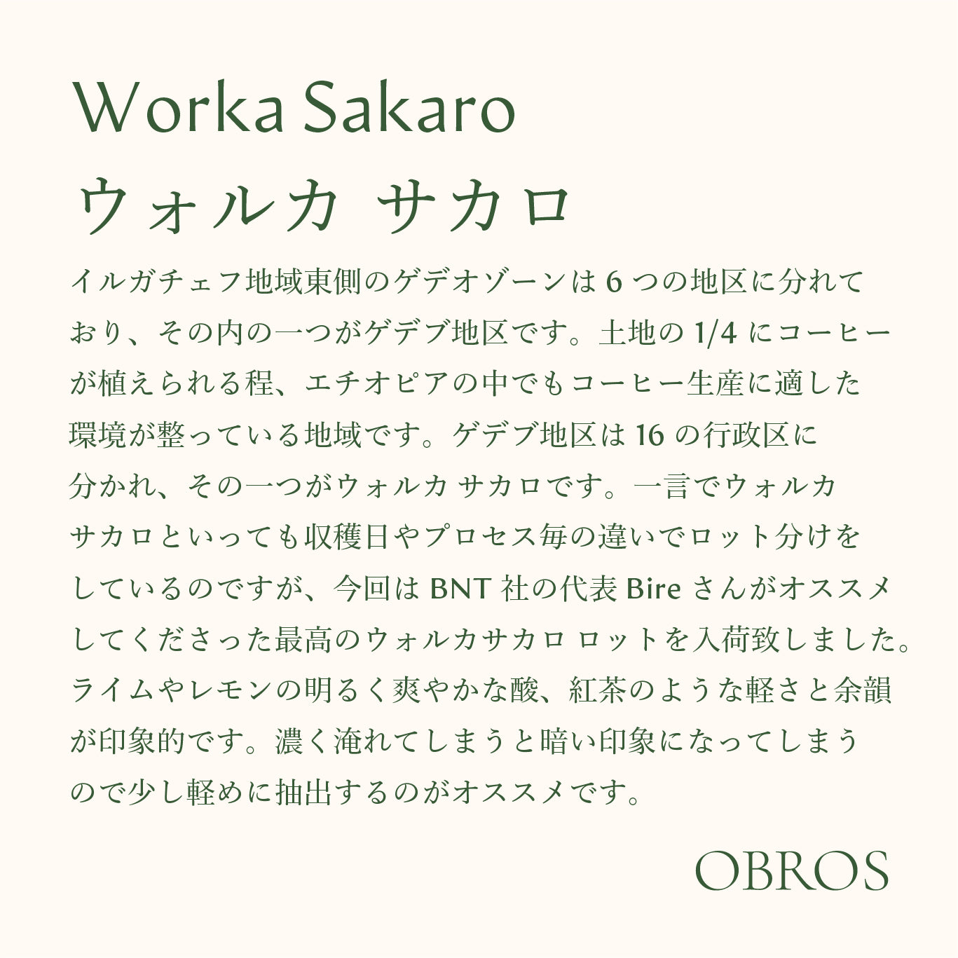 ウォルカ・サカロ/ Worka Sakaro Ethiopia Washed